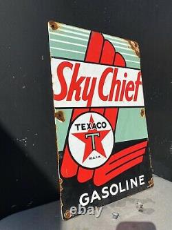 Vintage Texaco Sky Chief Porcelain Metal Sign Large Gas Station Service Fuel