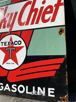 Vintage Texaco Sky Chief Porcelain Metal Sign Large Gas Station Service Fuel