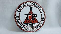 Vintage Texas Pacific Porcelain Sign Gas Oil Metal Service Station Pump Plate