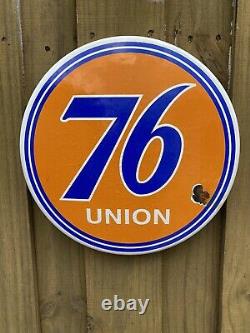 Vintage Union 76 Gasoline Porcelain Sign Dome 12 Oil Gas Station Pump Service