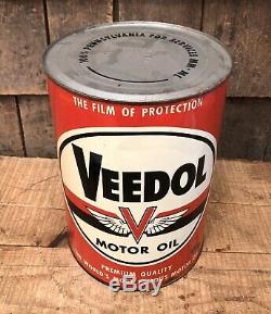 Vintage VEEDOL Motor Oil Tide Water Gas Service Station 5 Qt Metal Can Sign