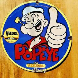 Vintage Veedol Porcelain Sign Popeye Sail Man Cartoon Gas Station Oil Service