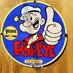 Vintage Veedol Porcelain Sign Popeye Sail Man Cartoon Gas Station Oil Service