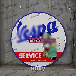 Vintage Vespa Cartoon Style Gas Station Service Man Cave Oil Porcelain Sign 105