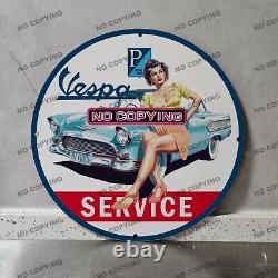 Vintage Vespa Service Parking Porcelain Sign Gas Station Garge Advertising Oil