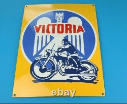 Vintage Victoria Motorcycle Porcelain Gas Bike Service Station Pump Plate Sign
