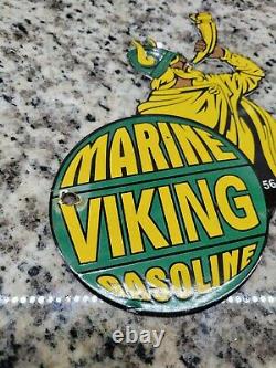 Vintage Viking Porcelain Metal Sign Marine Gasoline Gas Station Service Garage