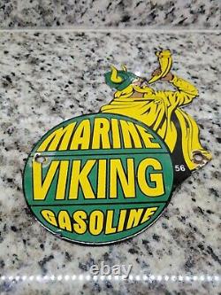 Vintage Viking Porcelain Metal Sign Marine Gasoline Gas Station Service Garage