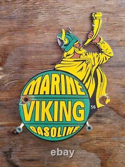 Vintage Viking Porcelain Sign Marine Gasoline Gas Station Service Garage Die-cut