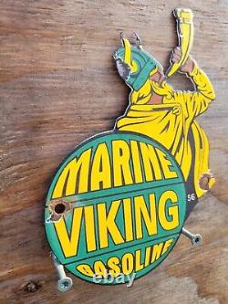 Vintage Viking Porcelain Sign Marine Gasoline Gas Station Service Garage Die-cut