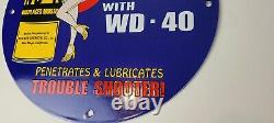 Vintage WD 40 Porcelain Gas Service Station Trouble Shooter Pump Sign