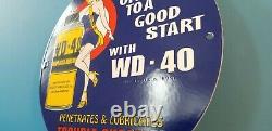 Vintage Wd 40 Porcelain Gas Oil Lube Pin Up Girl Service Station Pump Plate Sign