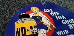 Vintage Wd-40 Porcelain Gas Oil Lube Pin Up Girl Service Station Pump Plate Sign