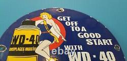 Vintage Wd 40 Porcelain Gas Oil Lube Pin Up Girl Service Station Pump Sign