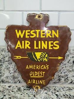 Vintage Western Airlines Porcelain Sign Arrowhead Garage Gas Station Oil Service