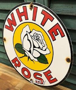 Vintage White Rose Gasoline Porcelain Texas Gas Service Station Pump Plate Sign