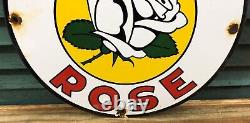 Vintage White Rose Gasoline Porcelain Texas Gas Service Station Pump Plate Sign
