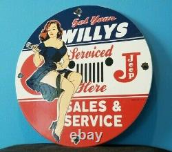Vintage Willy's Jeep Porcelain Gas Motor Automobile Service Station Dealer Sign