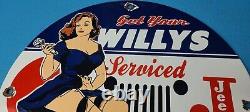 Vintage Willy's Jeep Porcelain Gas Oil Wrench Truck Service Station Dealer Sign