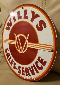 Vintage Willy's Porcelain Gas Jeep Overland Service Station Dealership Sign