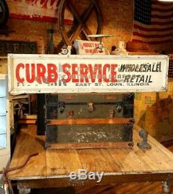 Vintage Wood Frame Trade Sign Curb Service Petroleum St. Louis, IL Gas Station