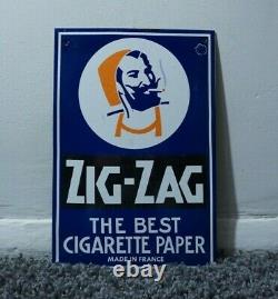 Vintage Zig-zag Porcelain Sign Metal Service Station Plate Oil Gas Rare Tobacco