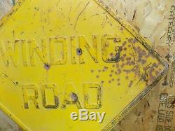 Vintage embossed winding road sign 1930 1940s 1950 rat rod service station gas