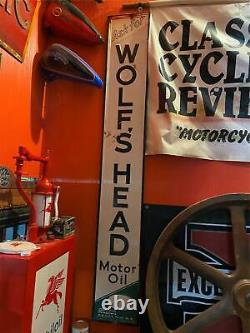 1964 Vintage Tin Sign Embossed Wolfs Head Oil Gas 81 Service Station Man Cave