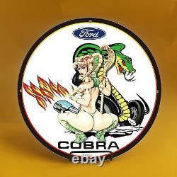 8' De Vintage Ford Voiture Cobra Station De Service De L'essence De Porcelaine Plaque De Pompe Automatique
