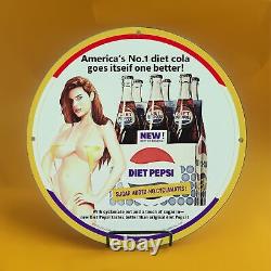 8''vintage Diet Pepsi Gas Porcelaine Station De Service De Gaz Plaque De Pompe Automatique