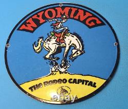 Ancien Rodeo Cowboy Porcelaine Cody Wyoming Station De Service De Gaz Plaque De Pompe