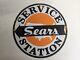 Ancien Panneau Publicitaire En Métal De La Station-service Sears Vintage En Porcelaine