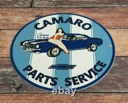 Ancienne Camaro Porcelaine & Métal Chevrolet Gaz Pièces Service Station Panneau Publicitaire