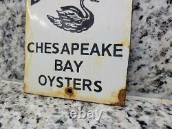 Ancienne Enseigne De Porcelaine De Cygne Noir Chesapeake Bay Oyster Gas Station Oil Service