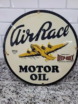 Ancienne Enseigne De Porcelaine Deep Rock Air Race Motor Gas Station Service Avion