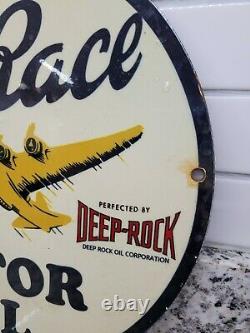 Ancienne Enseigne De Porcelaine Deep Rock Air Race Motor Gas Station Service Avion