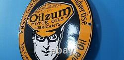 Ancienne Essence Oilzum Station De Service D'essence De Porcelaine Plaque De Pompe Panneau D'huile De Moteur