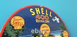 Ancienne Essence Shell Service D'essence De Porcelaine 400 Station De Pompage Extra-sec