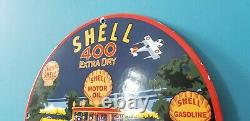 Ancienne Essence Shell Service D'essence De Porcelaine 400 Station De Pompage Extra-sec