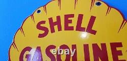 Ancienne Essence Shell Station De Service D'essence De Porcelaine Plaque De Pompe Clam Shape Signe