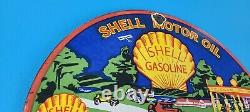 Ancienne Essence Shell Station De Service D'essence De Porcelaine Plaque De Pompe Enseigne De Distributeur