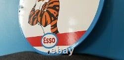 Ancienne Esso Esso Essence Gaz De Porcelaine Auto Tiger Station De Service Plaque De Pompe