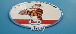 Ancienne Esso Esso Essence Gaz De Porcelaine Auto Tiger Station De Service Plaque De Pompe
