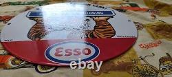 Ancienne Esso Esso Essence Gaz De Porcelaine Station De Service D'huile De Moteur Plaque Signalétique