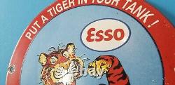 Ancienne Esso Esso Essence Porcelaine Extra Gaz Tiger Station De Service Pompe