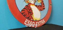 Ancienne Esso Esso Essence Porcelaine Extra Gaz Tiger Station De Service Pompe