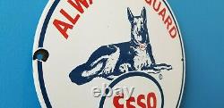 Ancienne Esso Esso Essence Porcelaine Gas Guard Chien Service Station Plaque De Pompe