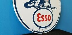 Ancienne Esso Esso Essence Porcelaine Gas Guard Chien Service Station Plaque De Pompe