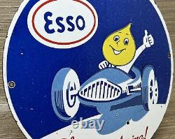 Ancienne Esso Esso Essence Porcelaine Signe Station D'essence Plaque De Pompe Service D'huile De Moteur