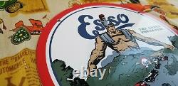 Ancienne Esso Esso Essence Porcelaine Standard Oil Co Gas Station Service Pompe Panneau Publicitaire